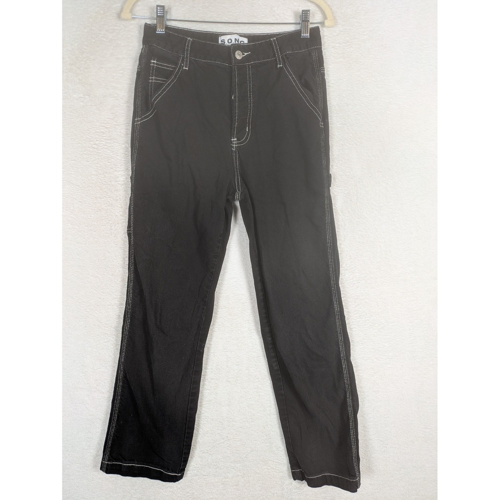 S.O.N.G. Carpenter Pants Women's 7/28 Black Contrast Stitch High Rise Utility